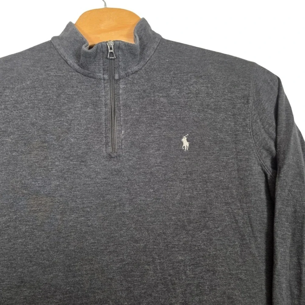 Polo Ralph Lauren Mens XL Charcoal Gray Quarter Zip Jersey Knit Pullover Sweater